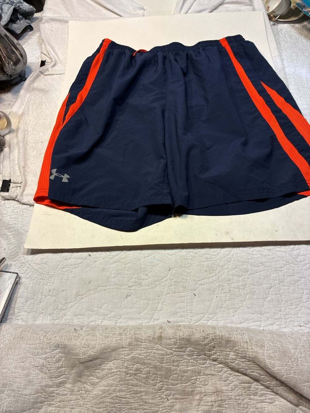 Under Armour Heatgear Athletic Shorts Size XL Navy Blue Orange Running